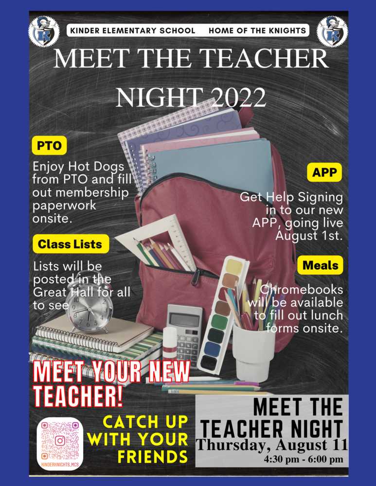 Meet the Teacher Night is 8/11/22 @ 4:30pm
