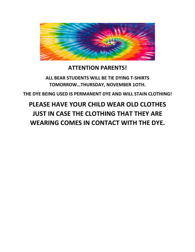 Tie dye parent information