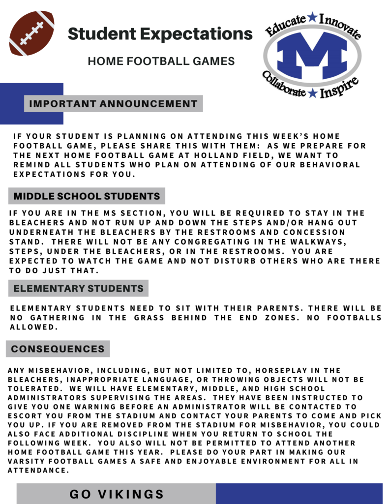 Updated Football game student expectations