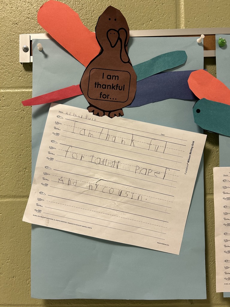 Turkey and writing about what student is thankful for